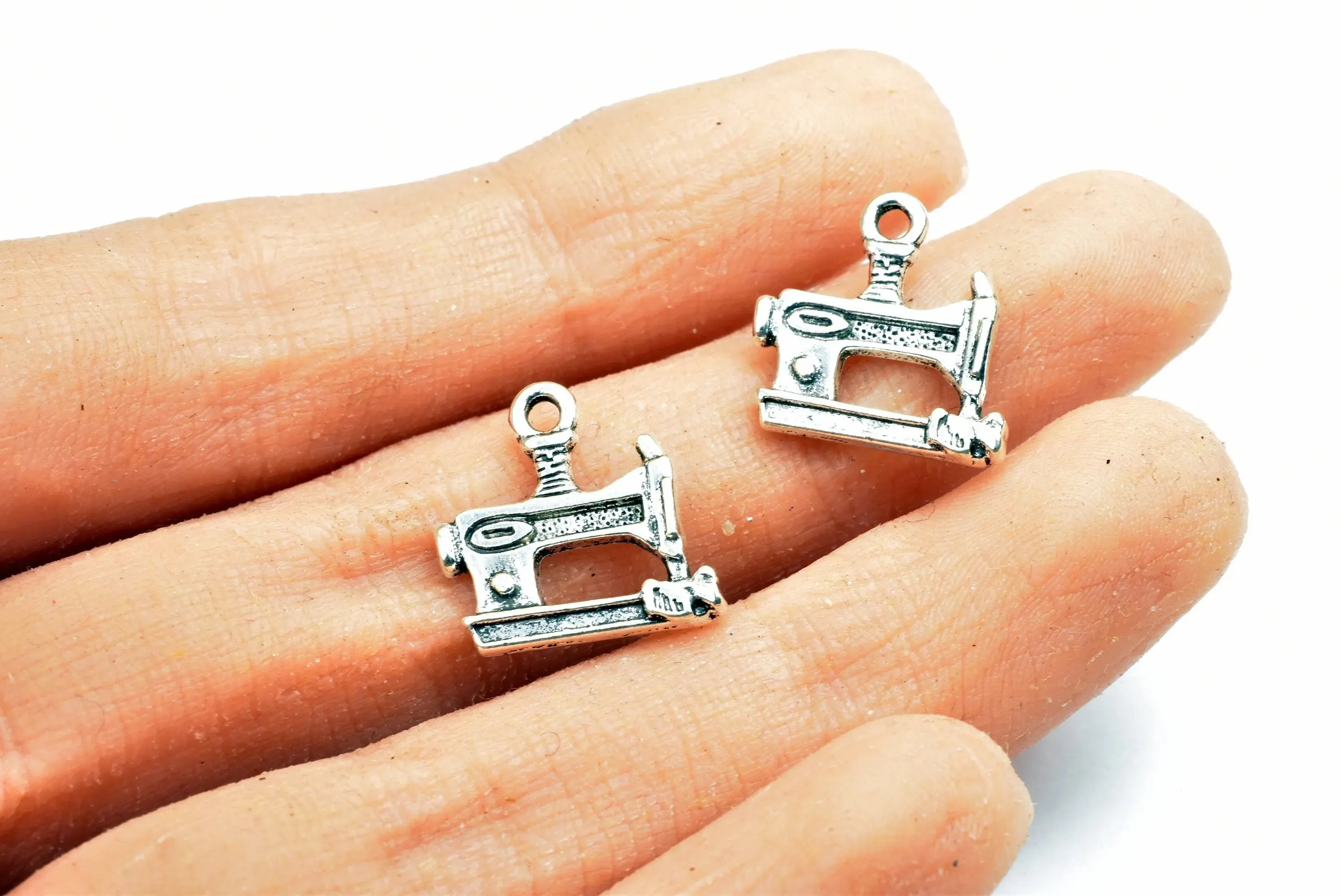 13PCs Sewing Machine Charm Antique Tibetan Silver Tone Charm Double Face Size 15x15mm, 2mm Jump Ring Finding Pendants for Jewelry Making