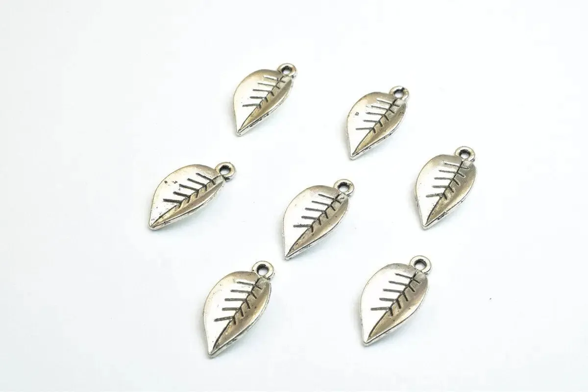 14 PCs Leaf Silver/Gold/Bronze Alloy Charm Beads Size 18x9.5mm Jump Ring Size 1.5mm Winter Leaf For Jewelry Making