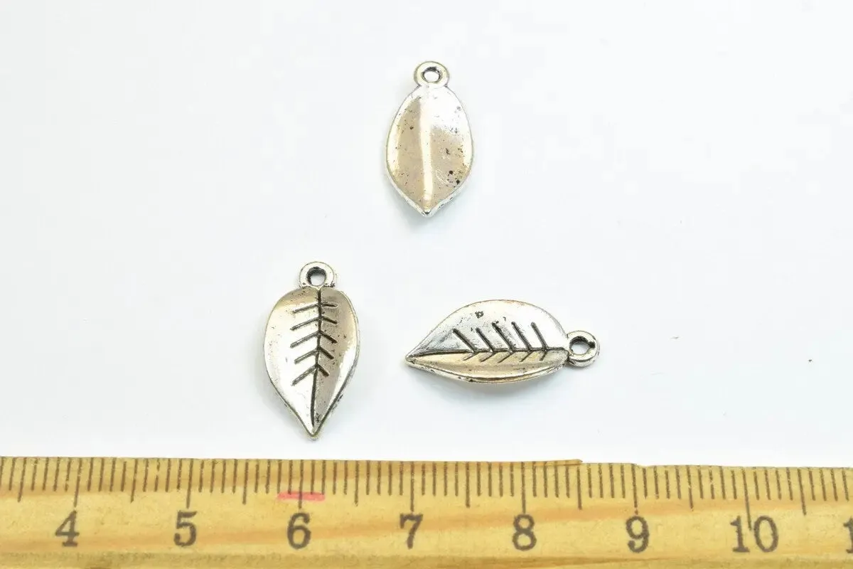 14 PCs Leaf Silver/Gold/Bronze Alloy Charm Beads Size 18x9.5mm Jump Ring Size 1.5mm Winter Leaf For Jewelry Making