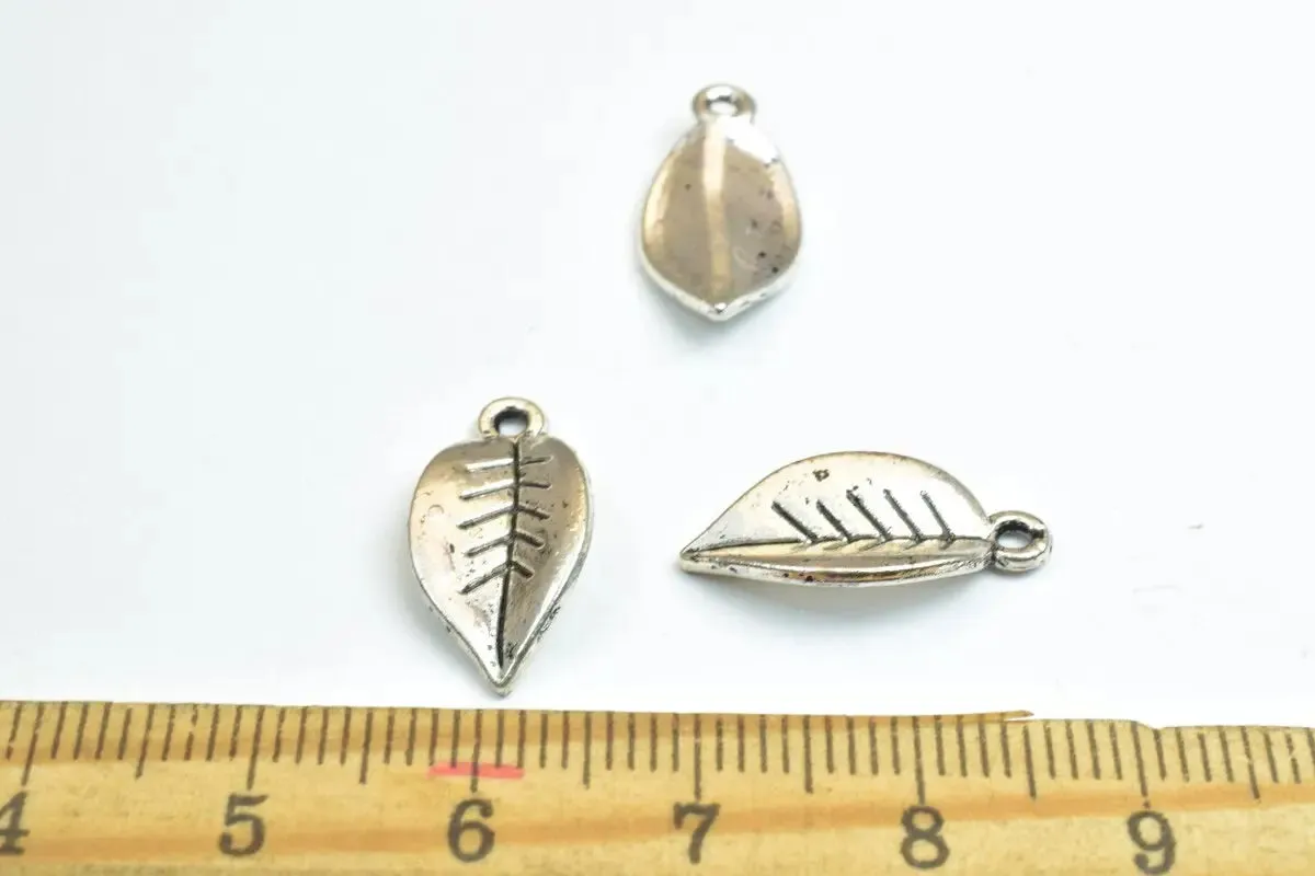 14 PCs Leaf Silver/Gold/Bronze Alloy Charm Beads Size 18x9.5mm Jump Ring Size 1.5mm Winter Leaf For Jewelry Making