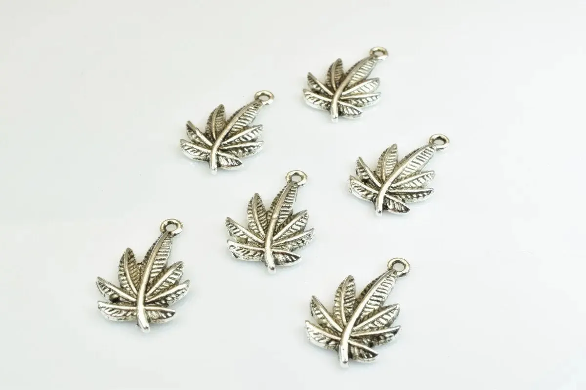 15 PCs Marijuana Leaf Charms Alloy Antique Silver Size 23x15mm Jump Ring Size 2mm For Jewelry Making