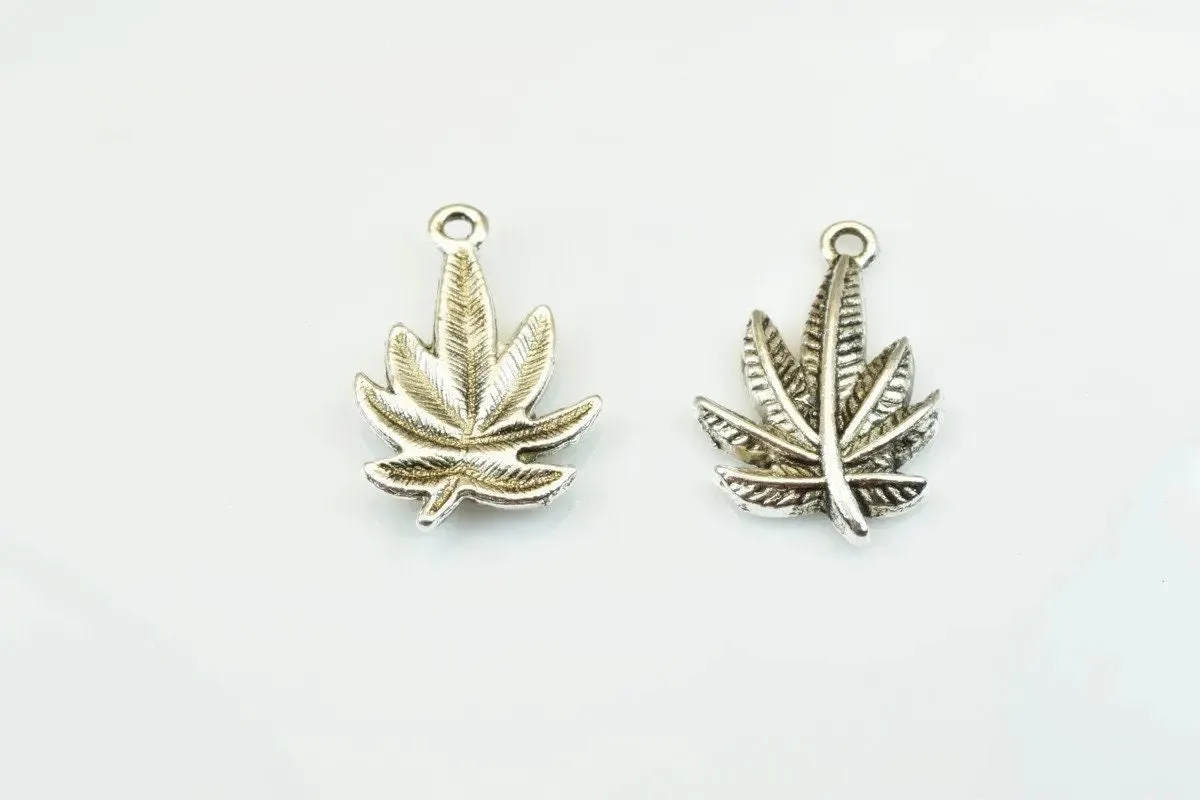 15 PCs Marijuana Leaf Charms Alloy Antique Silver Size 23x15mm Jump Ring Size 2mm For Jewelry Making