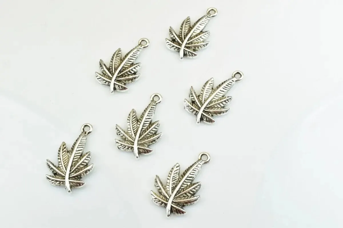 15 PCs Marijuana Leaf Charms Alloy Antique Silver Size 23x15mm Jump Ring Size 2mm For Jewelry Making