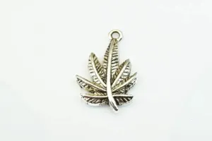 15 PCs Marijuana Leaf Charms Alloy Antique Silver Size 23x15mm Jump Ring Size 2mm For Jewelry Making