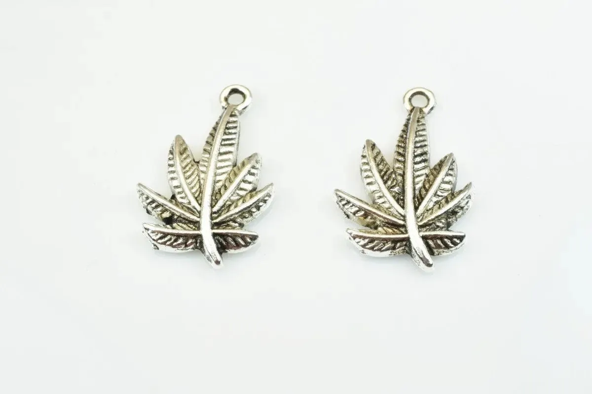 15 PCs Marijuana Leaf Charms Alloy Antique Silver Size 23x15mm Jump Ring Size 2mm For Jewelry Making