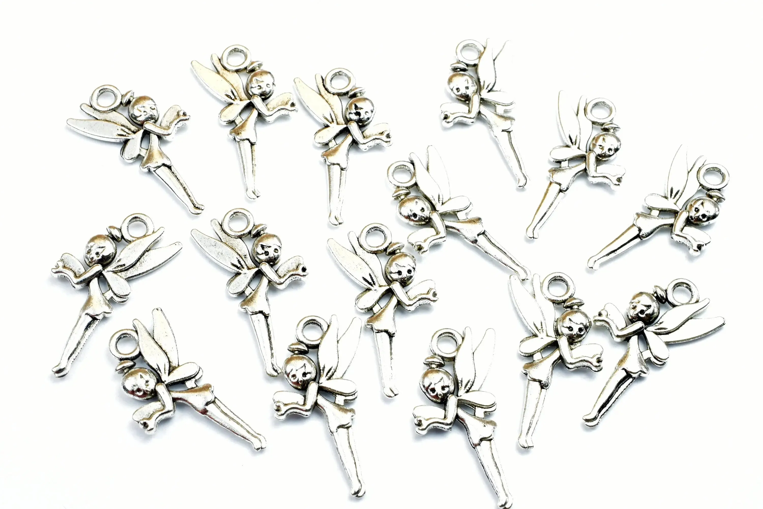 15PCs Fairy Charm Antique Tibetan Silver Tone Charm Double Face Size 25x11mm, 2mm Jump Ring Finding Pendant for Jewelry Making Angel charm