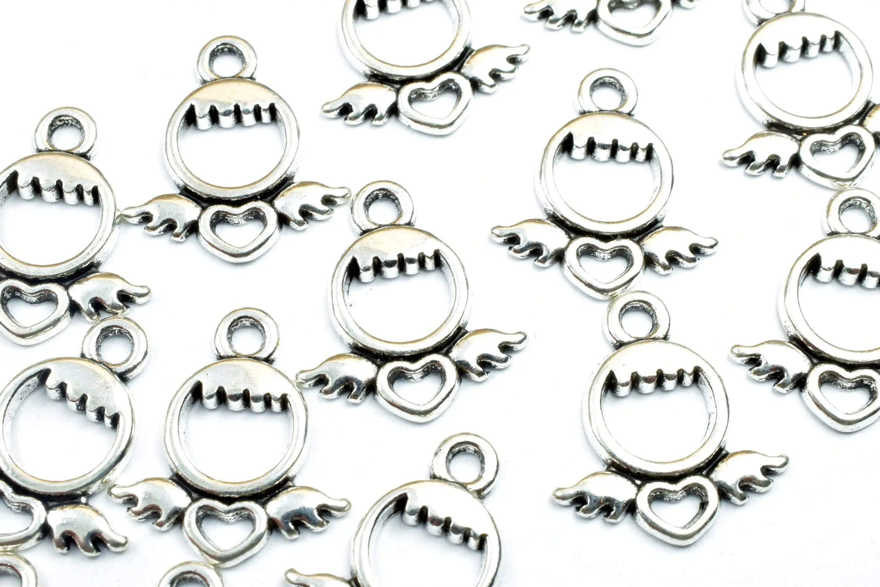 15PCs Heart Angel Charms Antique Tibetan Silver Tone Double Face Charm Size 18x16mm, 1.5mm Jump Ring Findings for Jewelry Making