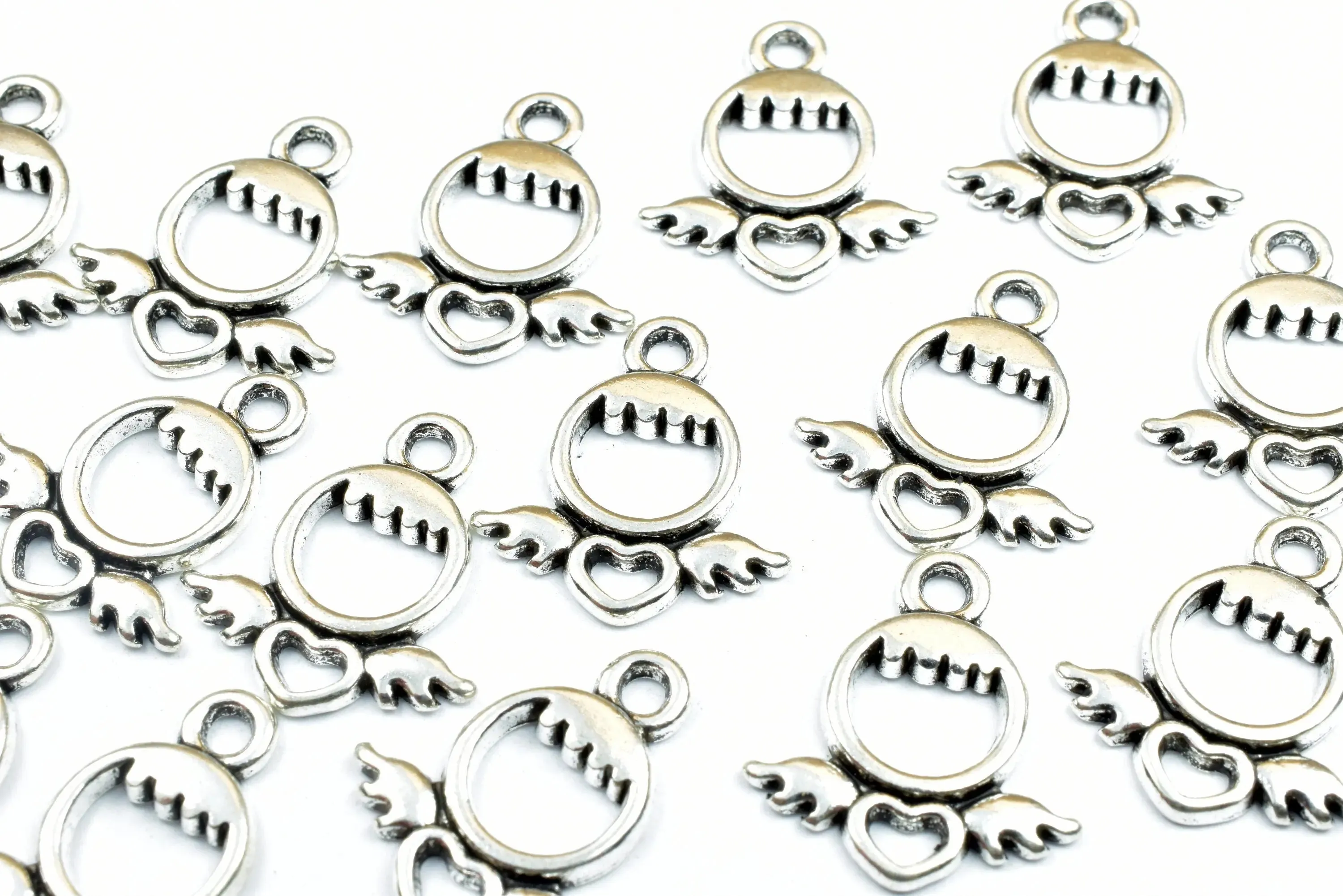 15PCs Heart Angel Charms Antique Tibetan Silver Tone Double Face Charm Size 18x16mm, 1.5mm Jump Ring Findings for Jewelry Making