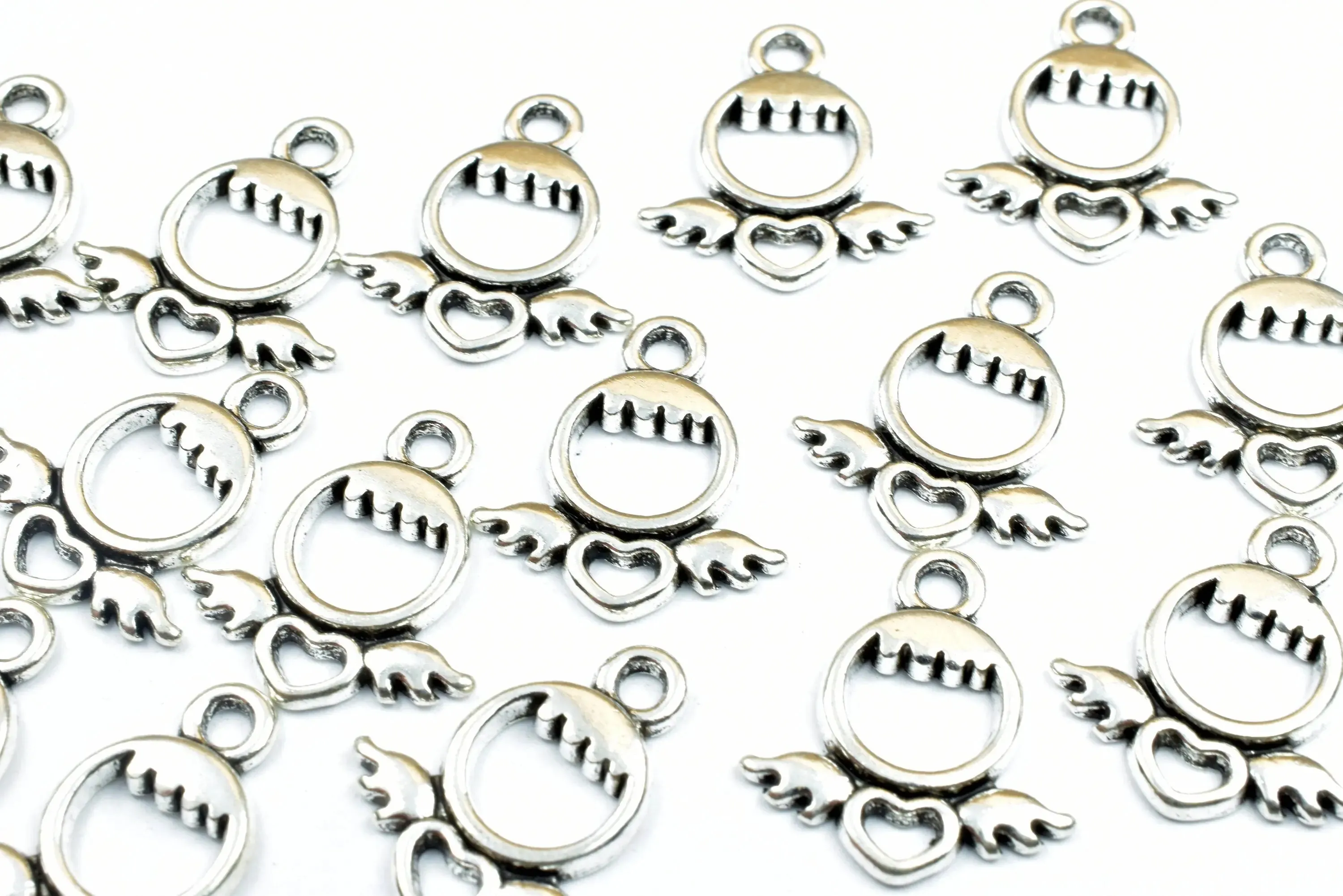 15PCs Heart Angel Charms Antique Tibetan Silver Tone Double Face Charm Size 18x16mm, 1.5mm Jump Ring Findings for Jewelry Making