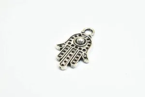 16 PCs Silver Alloy Hamsa Hand Charm Beads Antique Silver Size 20x12mm Decorative Design Metal Beads 3mm JumpRing Opening for Jewelry Making