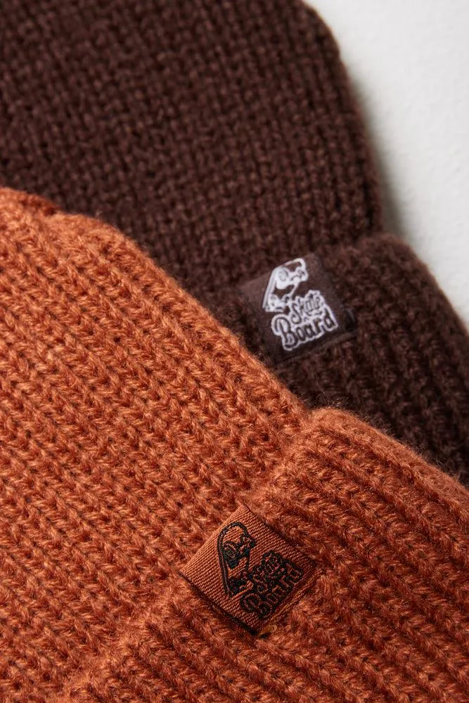 2 Pack Beanies Brown & Rust