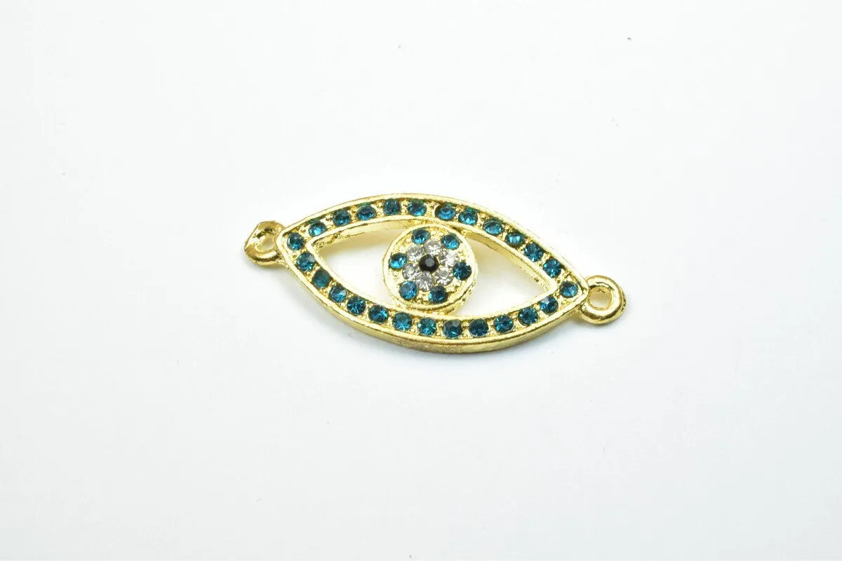 2 PCs Evil Eye Pave Crystal Rhinestone Spacer Connector Beads Size 38x15mm 2 Jump Rings Size 1mm Thickness 3mm Charm Pendant Jewelry