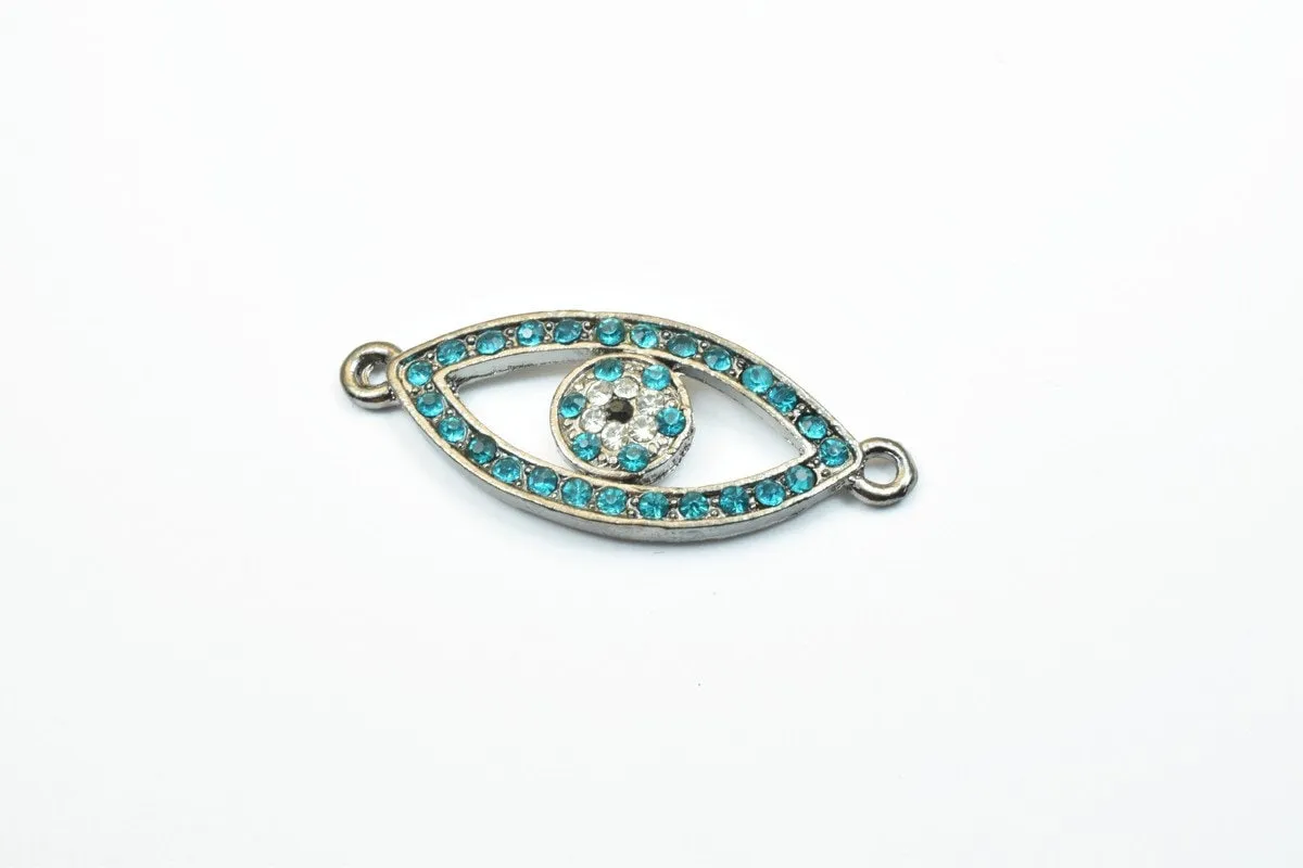 2 PCs Evil Eye Pave Crystal Rhinestone Spacer Connector Beads Size 38x15mm 2 Jump Rings Size 1mm Thickness 3mm Charm Pendant Jewelry