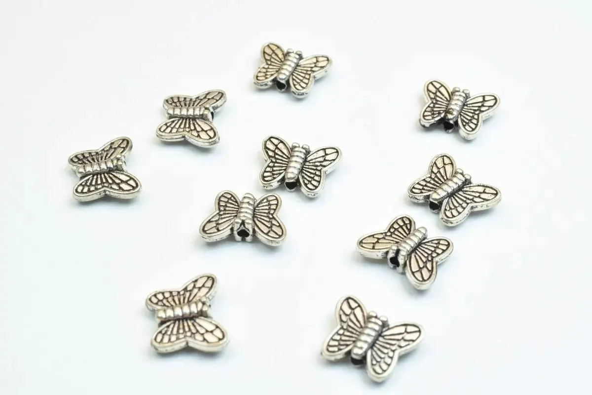 20 PCs Butterfly Antique Silver Alloy Connector Charm Beads Size 9x11mm Decorative Design Beads 1mm JumpRing Size for Jewelry Making