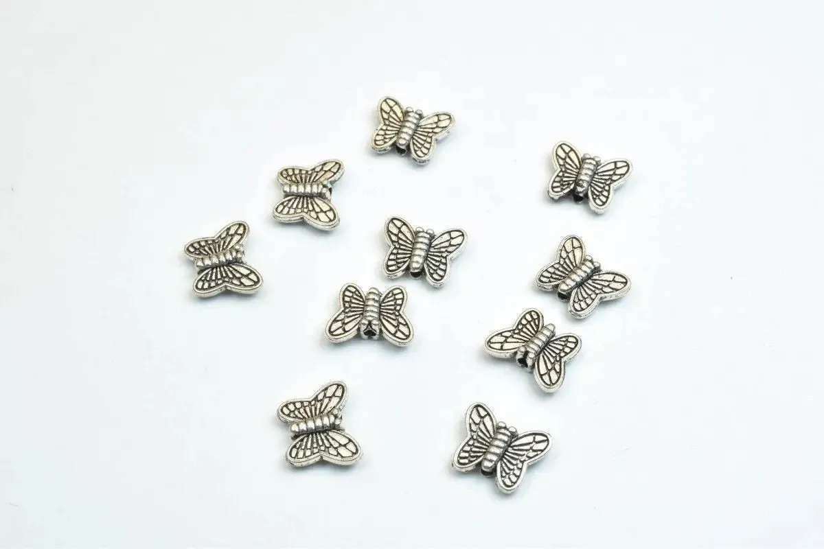 20 PCs Butterfly Antique Silver Alloy Connector Charm Beads Size 9x11mm Decorative Design Beads 1mm JumpRing Size for Jewelry Making