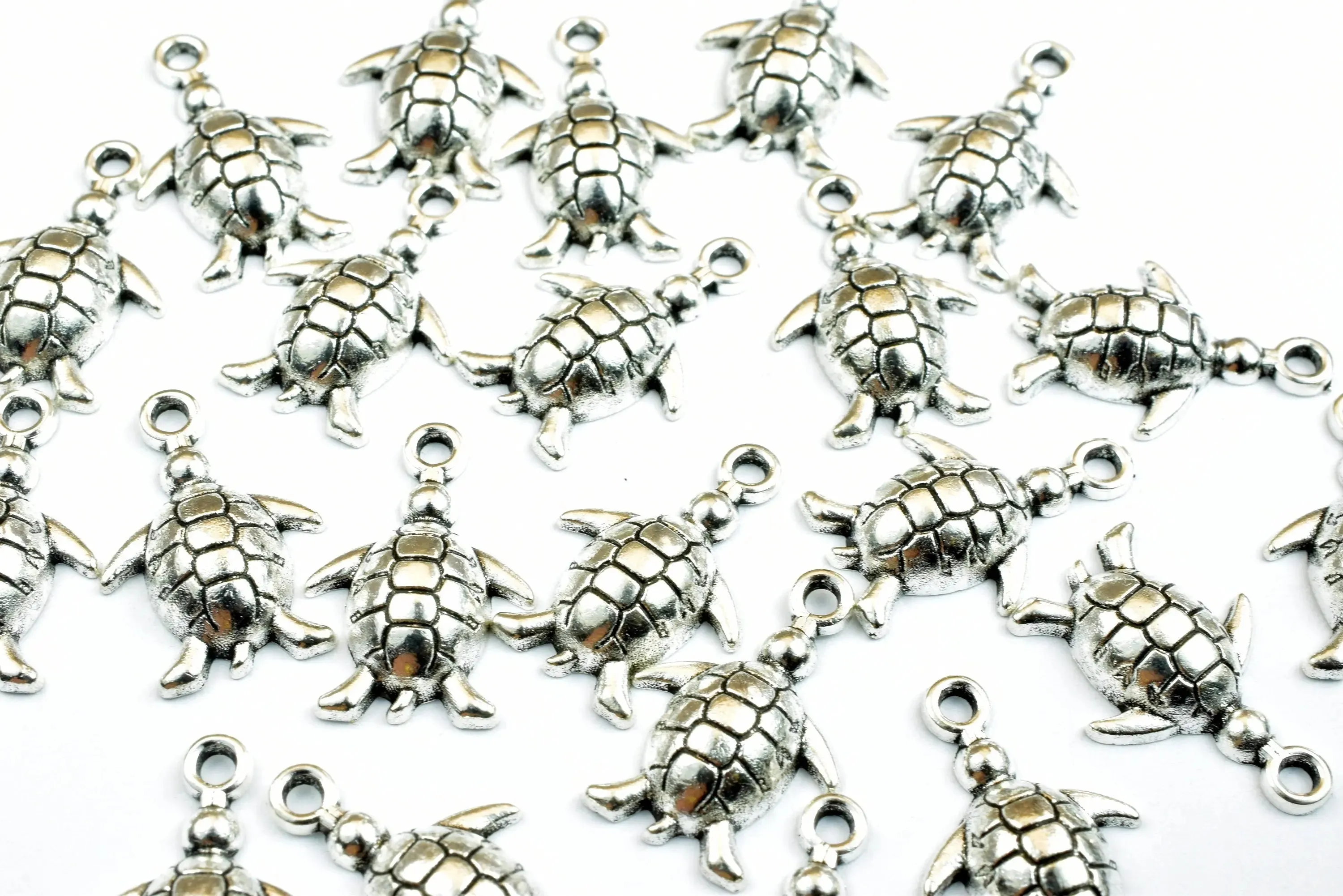 24 PCs Turtle Charms Alloy Silver Size 19x13mm Jump Ring Size 2mm For Jewelry Making