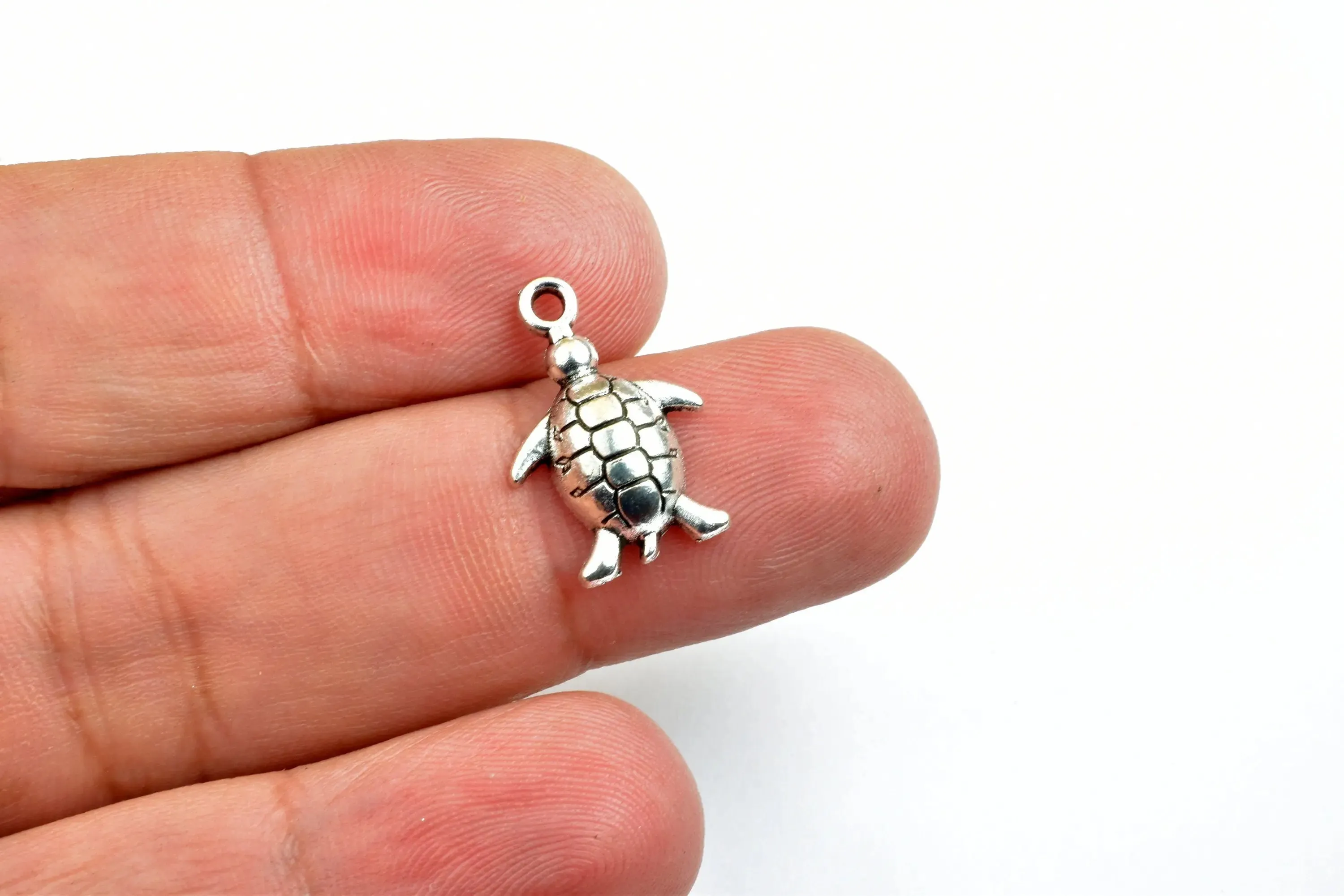 24 PCs Turtle Charms Alloy Silver Size 19x13mm Jump Ring Size 2mm For Jewelry Making