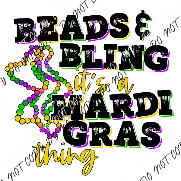 Beads and Bling Mardi Gras DTF Transfer