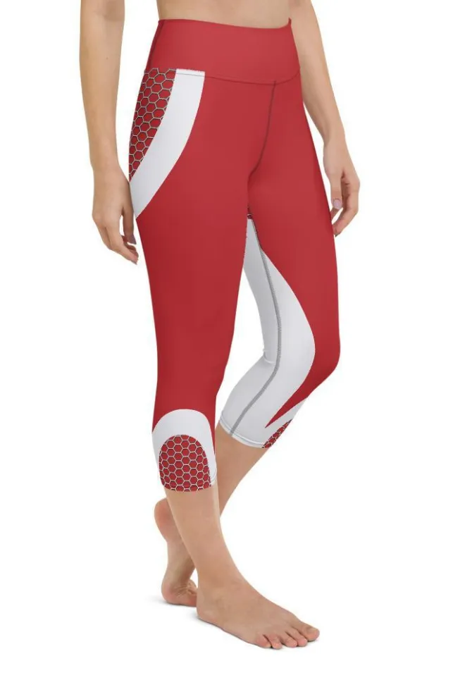 Beehive Geometric Yoga Capris Scarlet Red