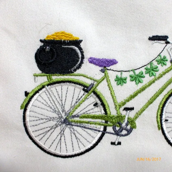 Bicycle Pillow covers, Embroidered bicycle pillow, St Patrick's Day Decor