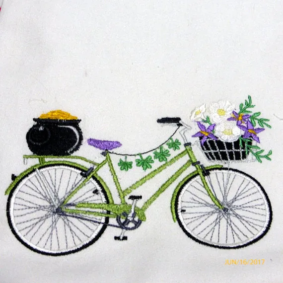 Bicycle Pillow covers, Embroidered bicycle pillow, St Patrick's Day Decor