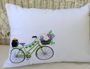 Bicycle Pillow covers, Embroidered bicycle pillow, St Patrick's Day Decor