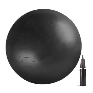 BLACK 65CM ANTI BURST YOGA SWISS BALL WITH PUMP