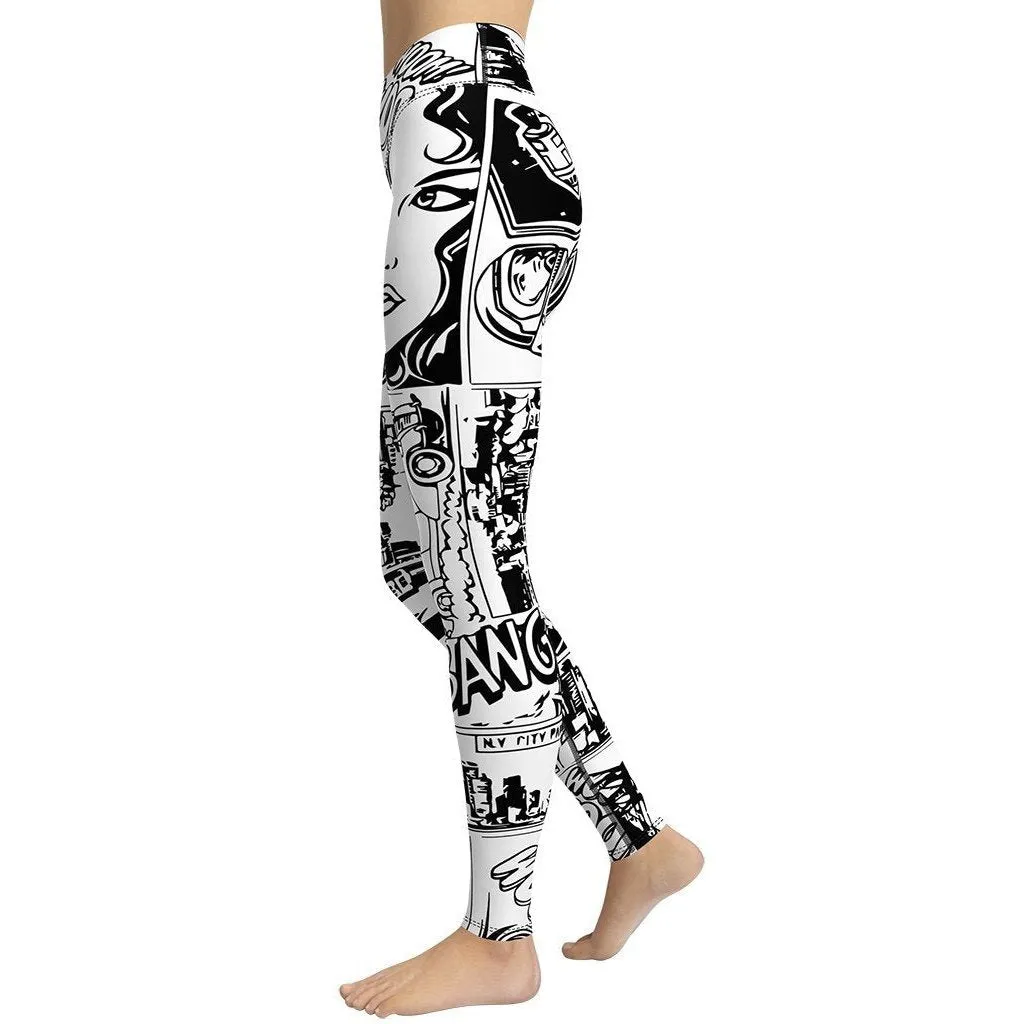 Black  & White Comic Book Yoga Leggings