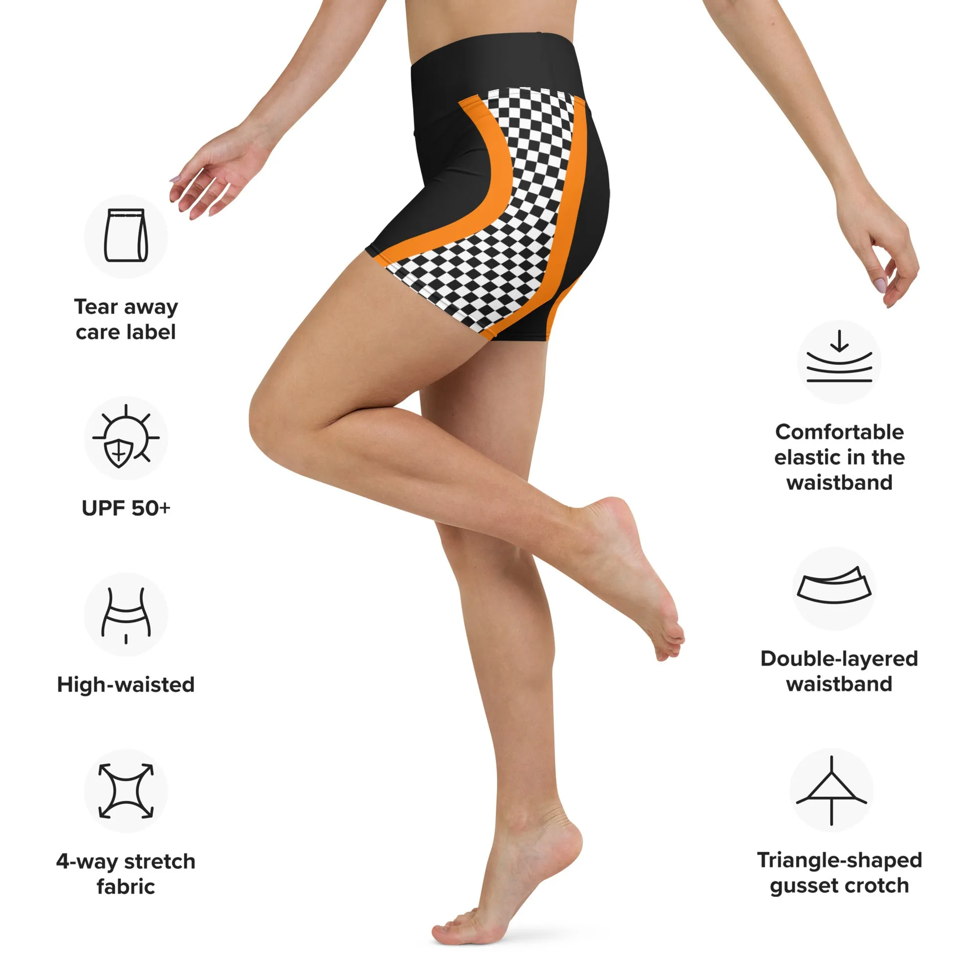 Black and Orange Checkered Yoga Shorts