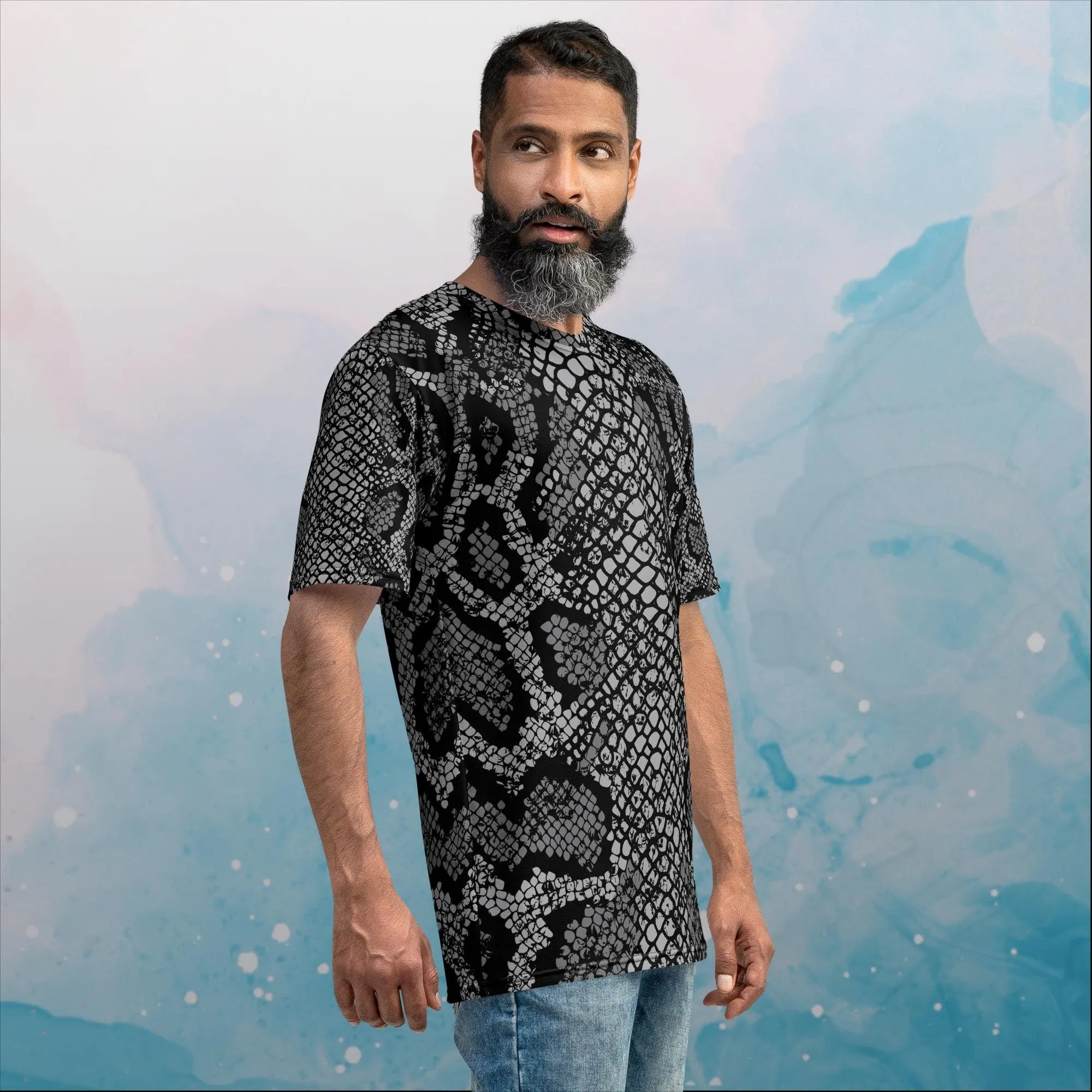 Black Snake Skin Print Mens Tee Shirt