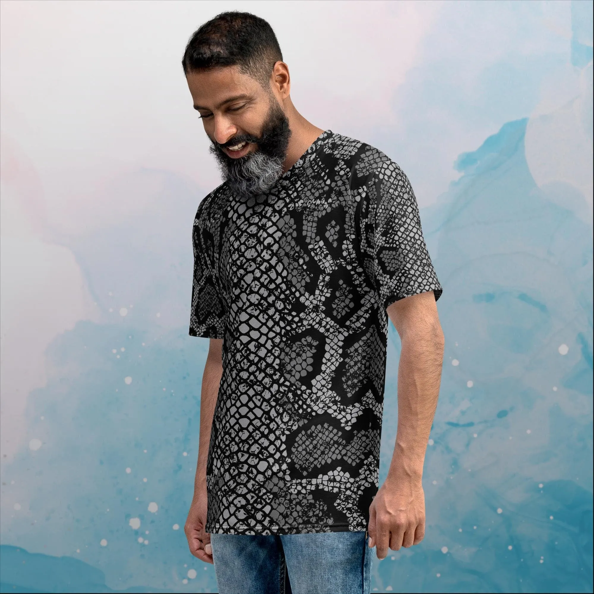 Black Snake Skin Print Mens Tee Shirt