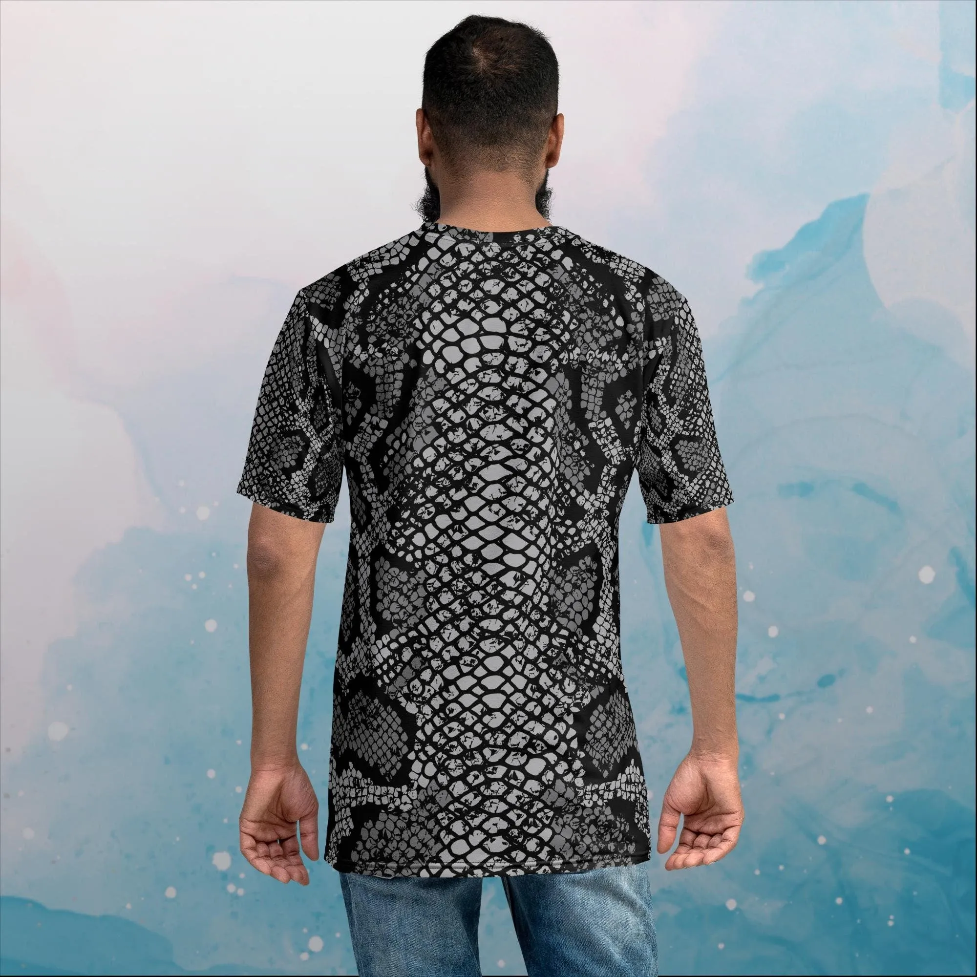 Black Snake Skin Print Mens Tee Shirt