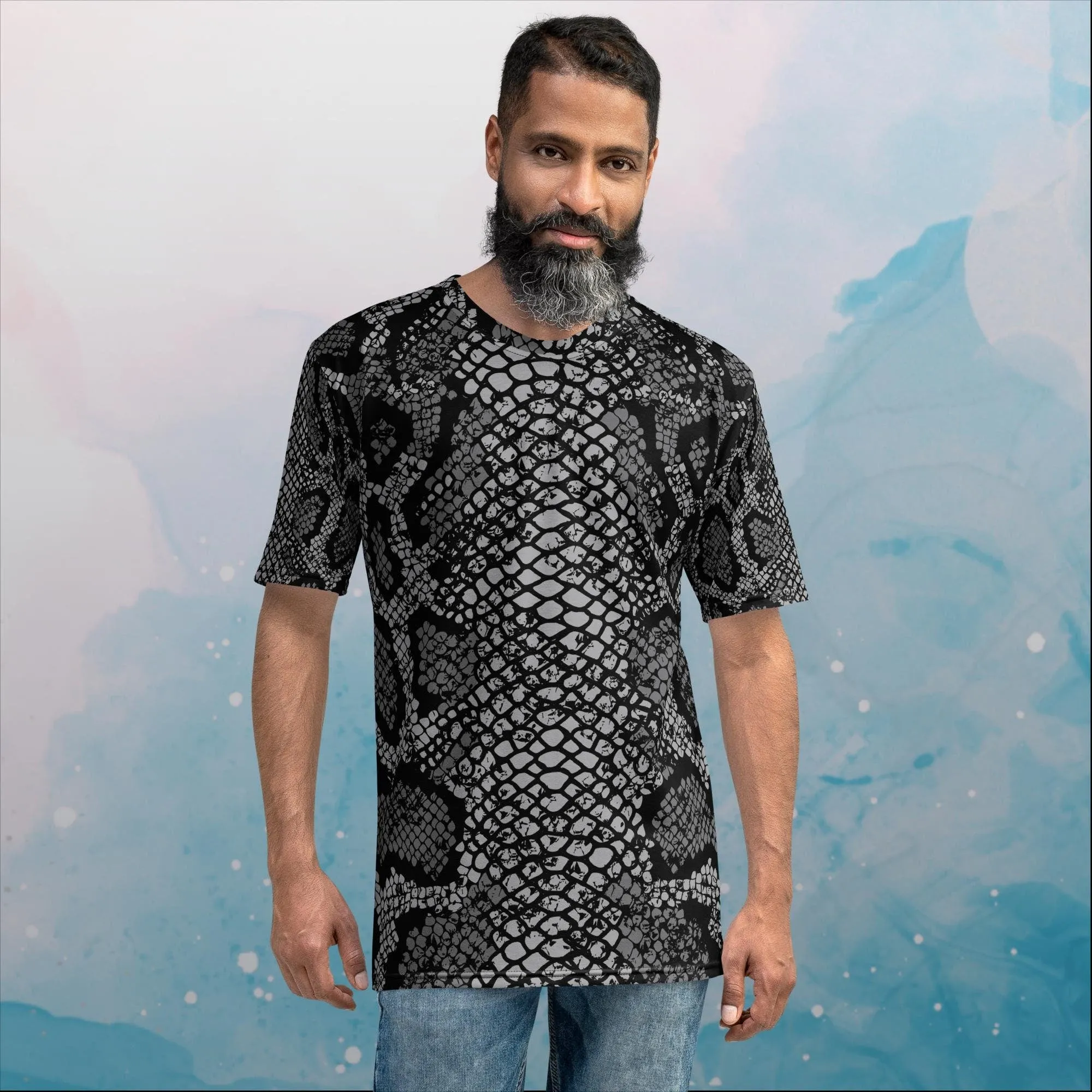 Black Snake Skin Print Mens Tee Shirt