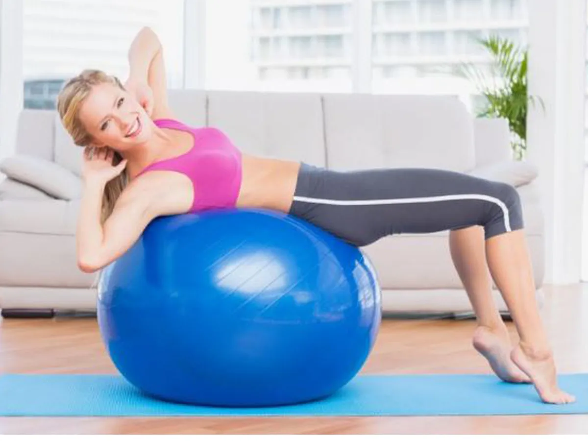 BLUE 65CM ANTI BURST YOGA SWISS BALL WITH PUMP