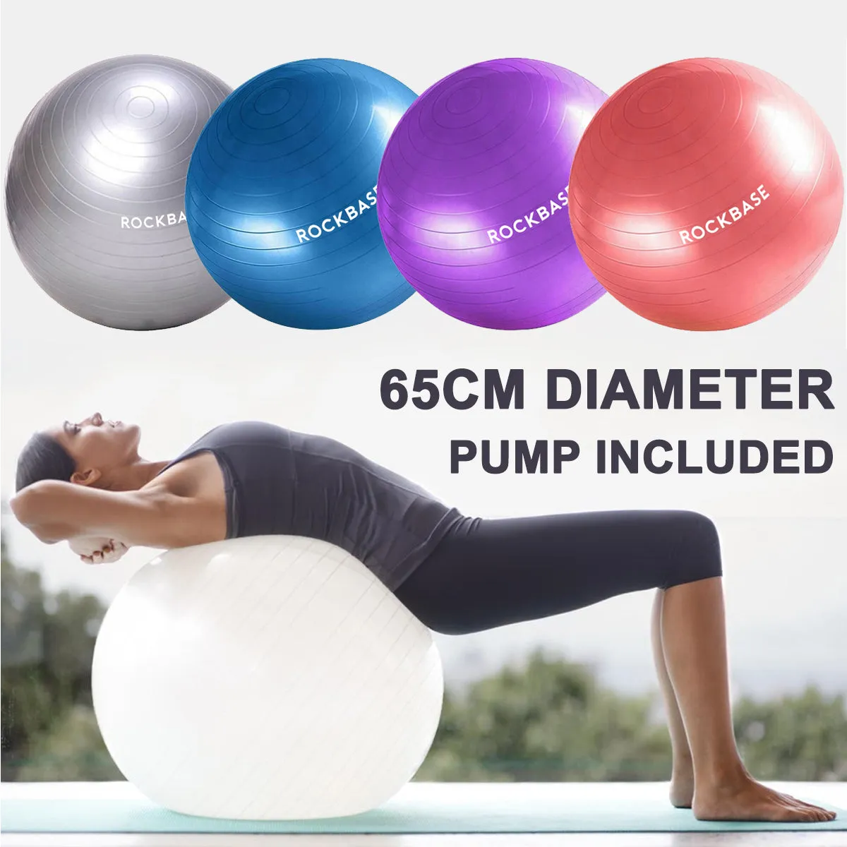 BLUE 65CM ANTI BURST YOGA SWISS BALL WITH PUMP