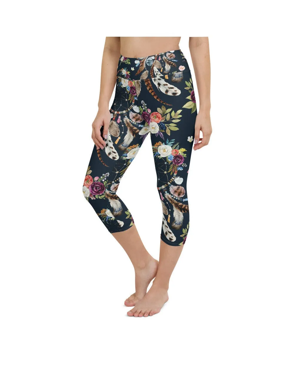 Boho Dreamcatcher and Flowers Yoga Capris