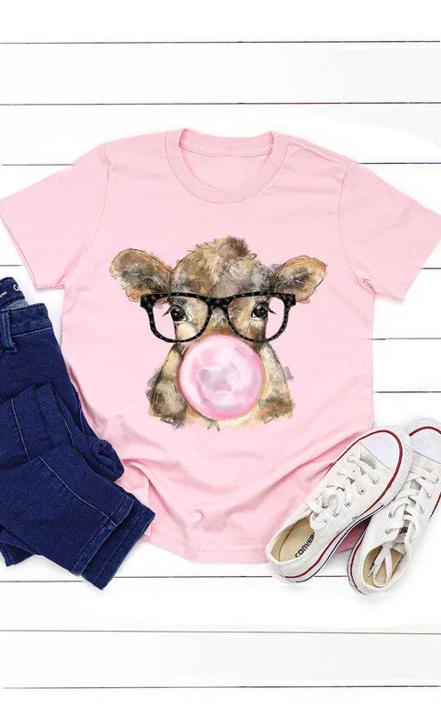 Bubble Gum Cow Kids Graphic Tee