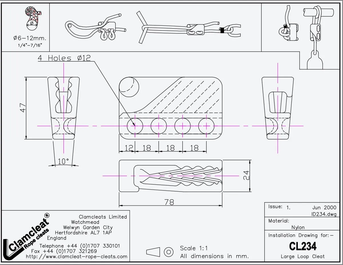 Clamcleat CL234 Fender Cleat / Large Loop Cleat