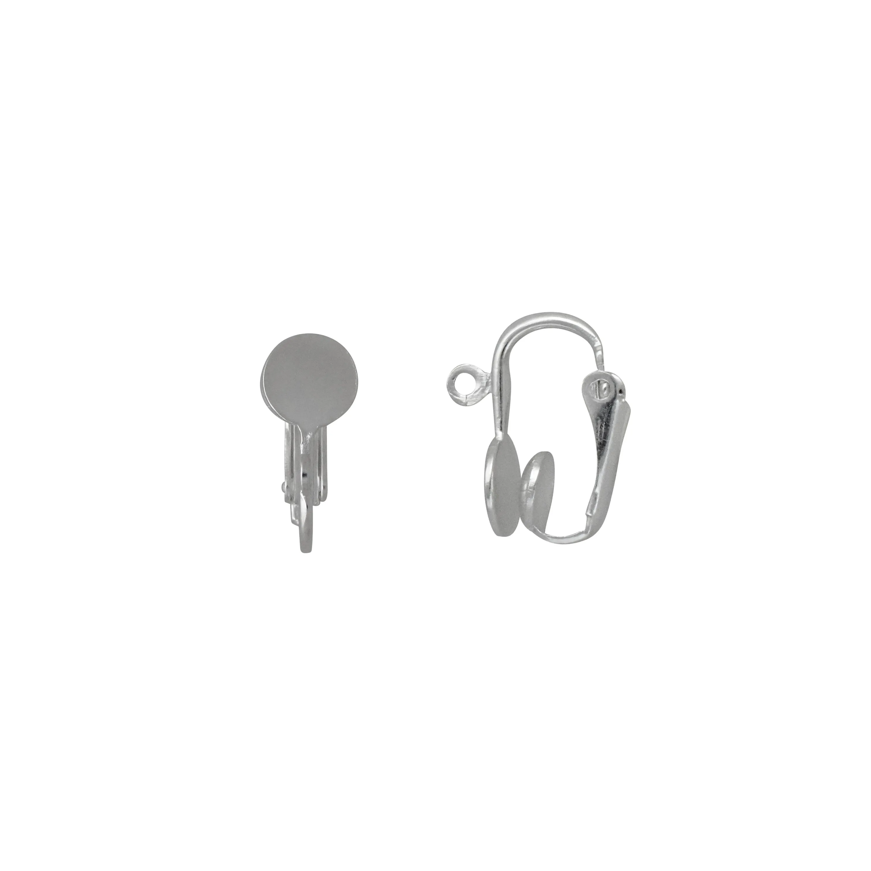 Clip On Earrings - Flat Disc & Drop - Silver Plate