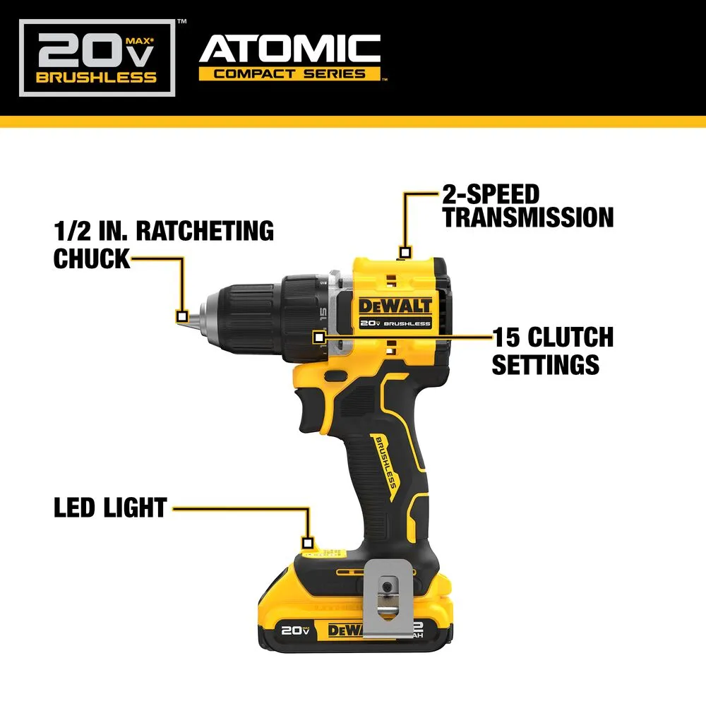 DeWALT DCD794D1 20V ATOMIC 1/2" MAX Brushless Cordless Drill/Driver Kit