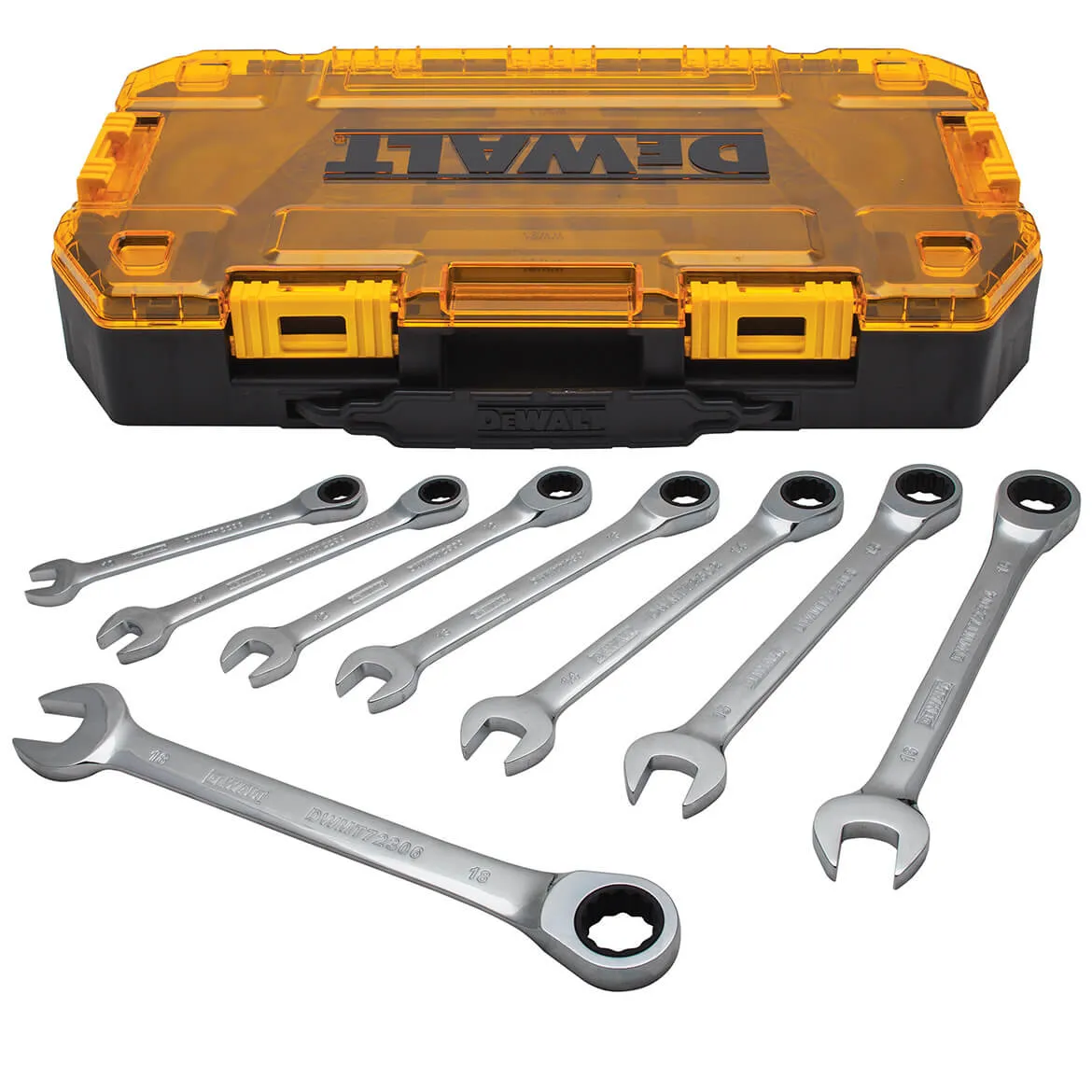 DeWALT DWMT74734 Metric Full Polish Ratcheting Combination Wrench Set - 8pc