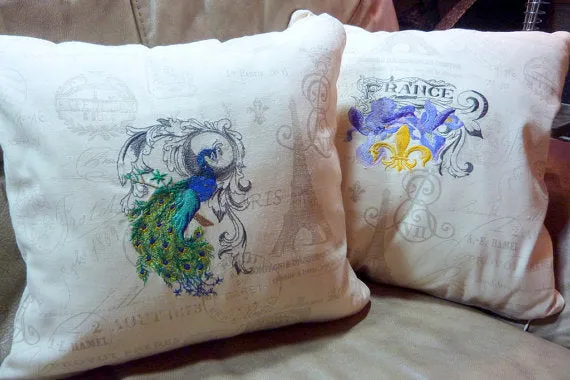 Embroidered Peacock Pillow Cover, Premier Prints fabric