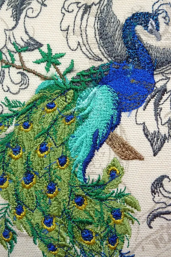 Embroidered Peacock Pillow Cover, Premier Prints fabric