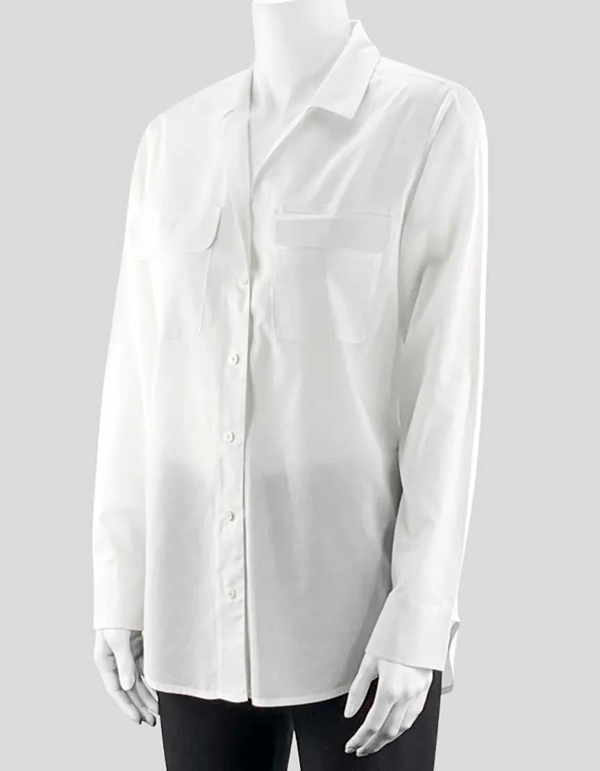 Equipment Women's Slim Signature Long Sleeve White Cotton Button Down Long Sleeve Blouse With Spread Collar Relaxed Fit Size Small Petite