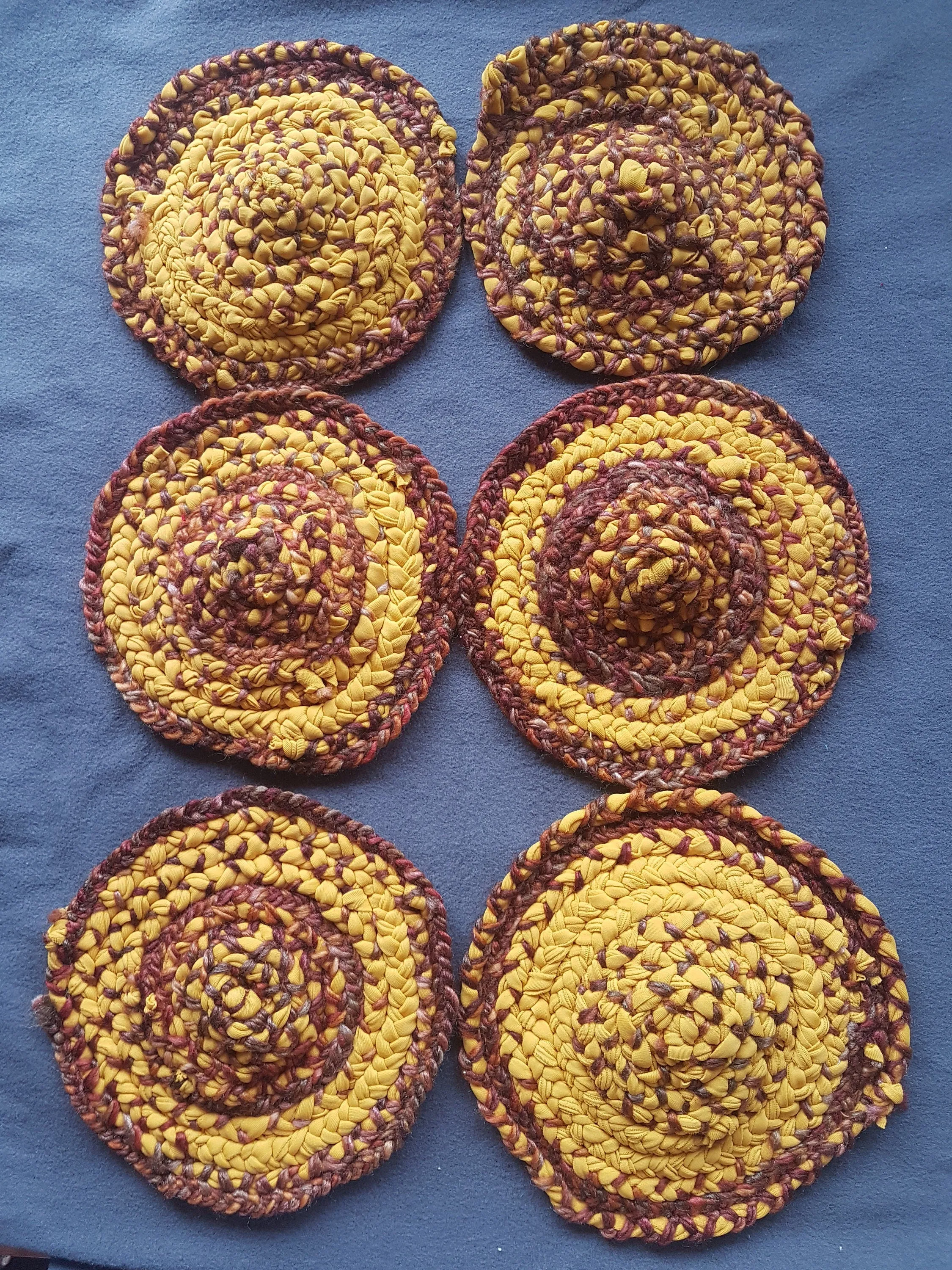 Handmade Round Coaster Yellow Brown