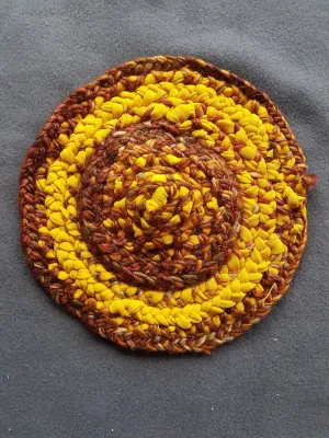 Handmade Round Coaster Yellow Brown