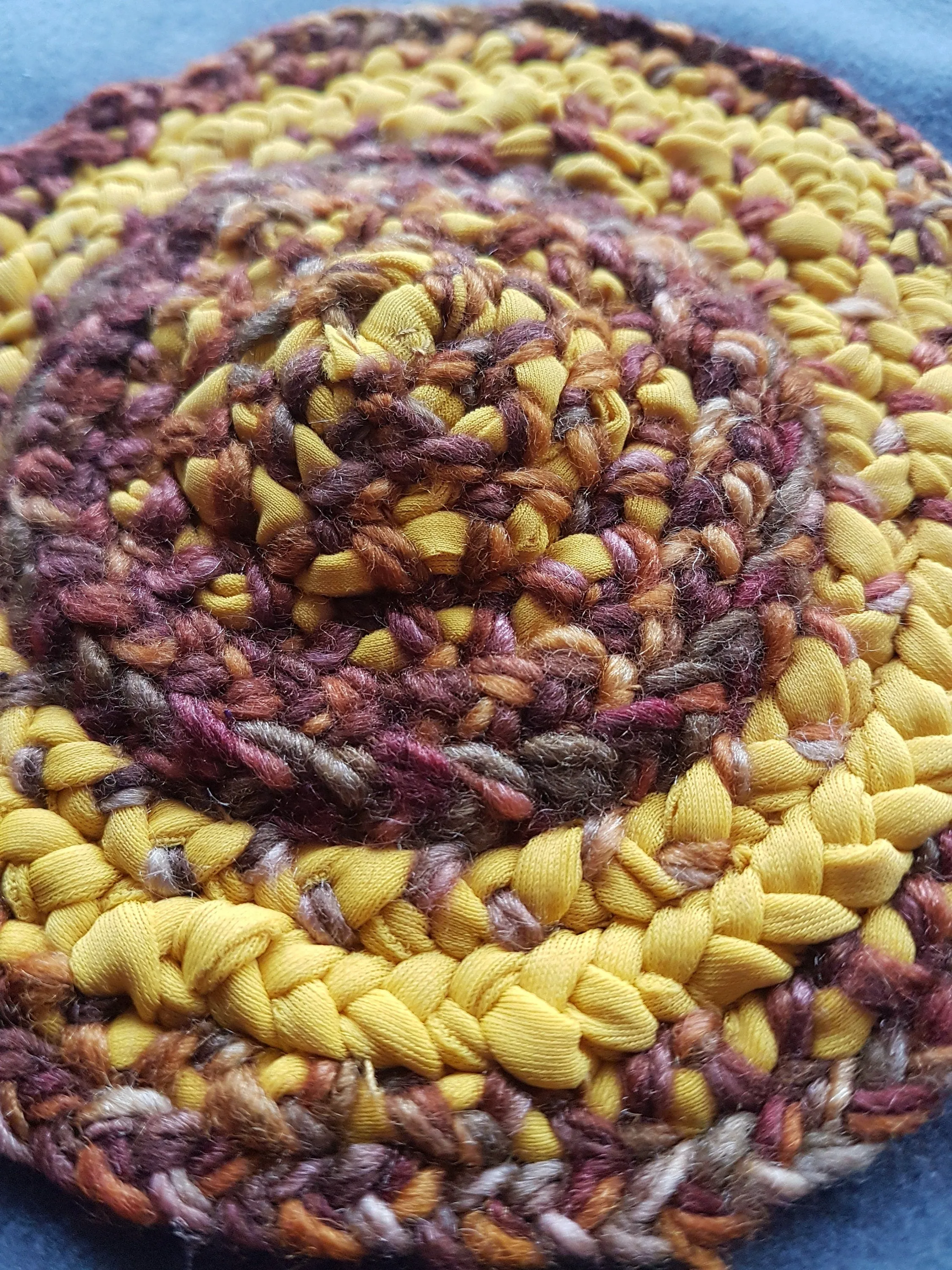 Handmade Round Coaster Yellow Brown