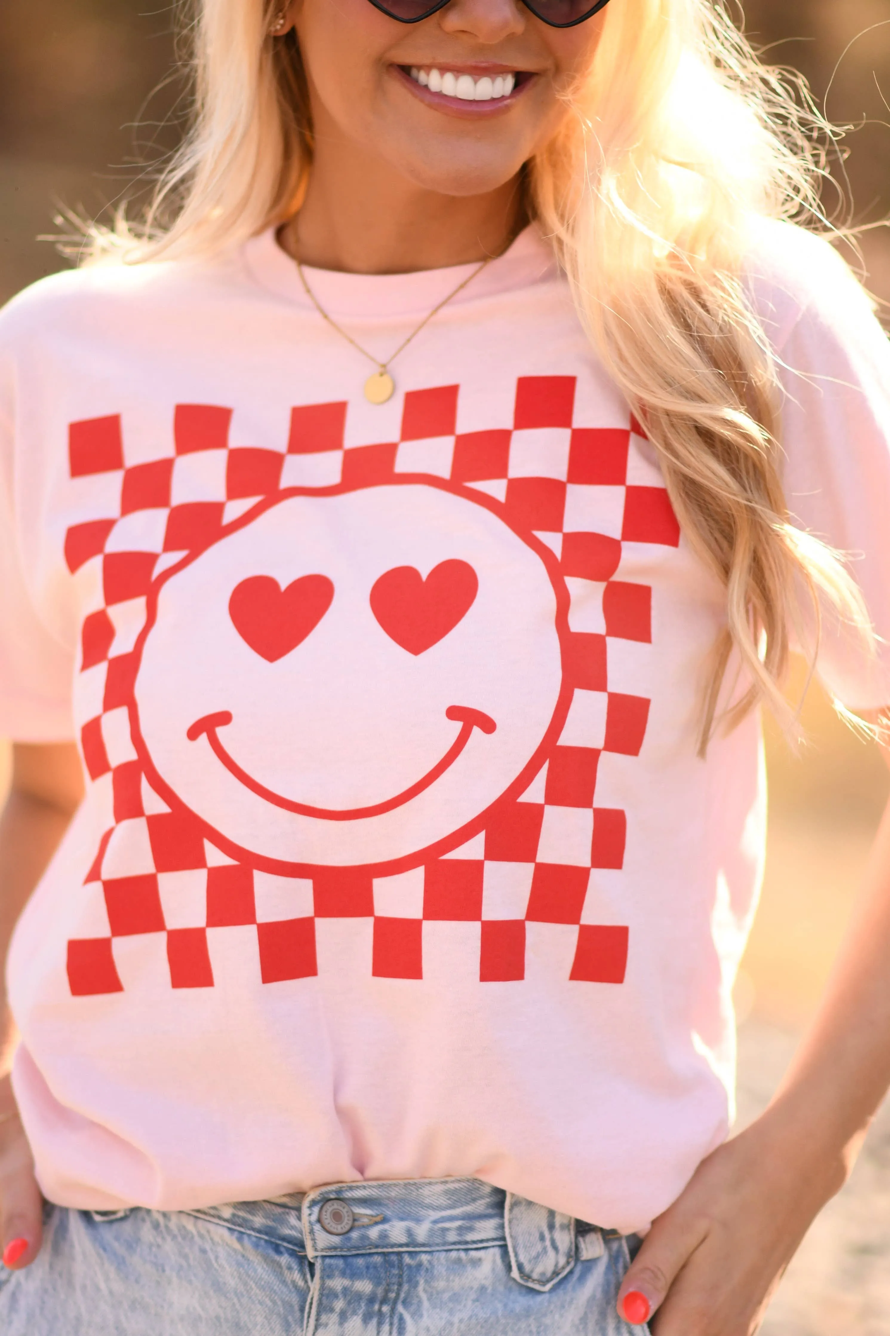 Heart Eyes Smiley Check Tee