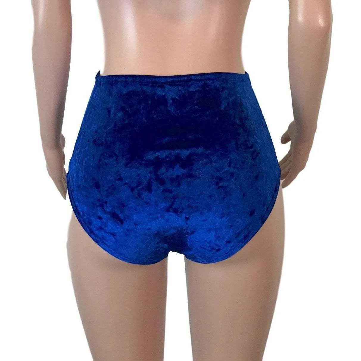 High Waist Hot Pants - Blue Crushed Velvet