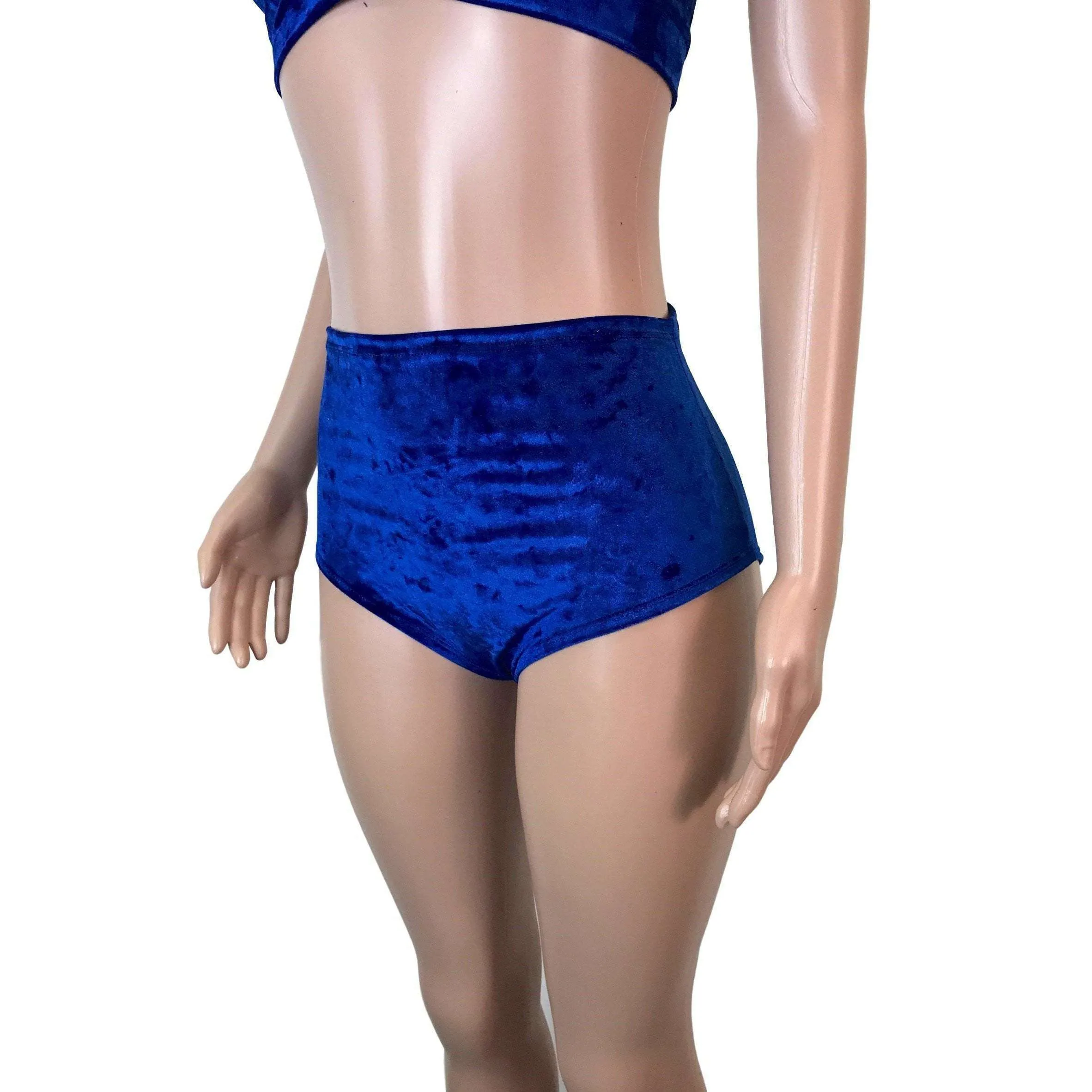 High Waist Hot Pants - Blue Crushed Velvet